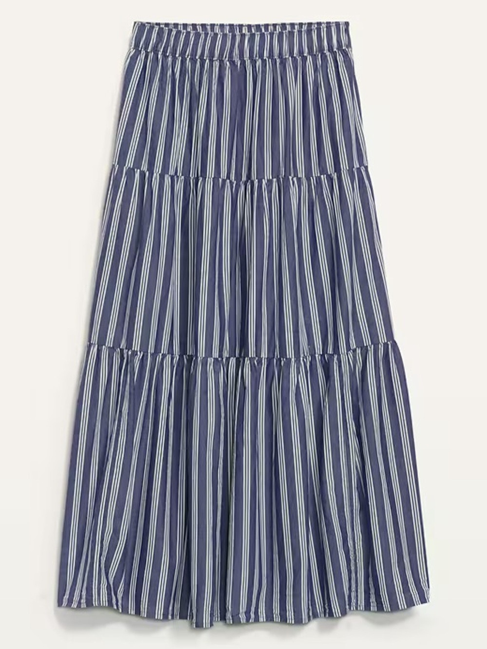 Old Navy Blue and White Striped Tiered Midi Skirt